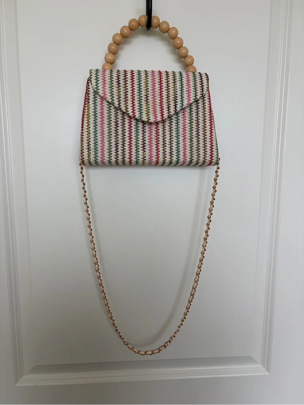 Woven Multicolor Bead-Handle Crossbody Bag - Picture 1 of 4